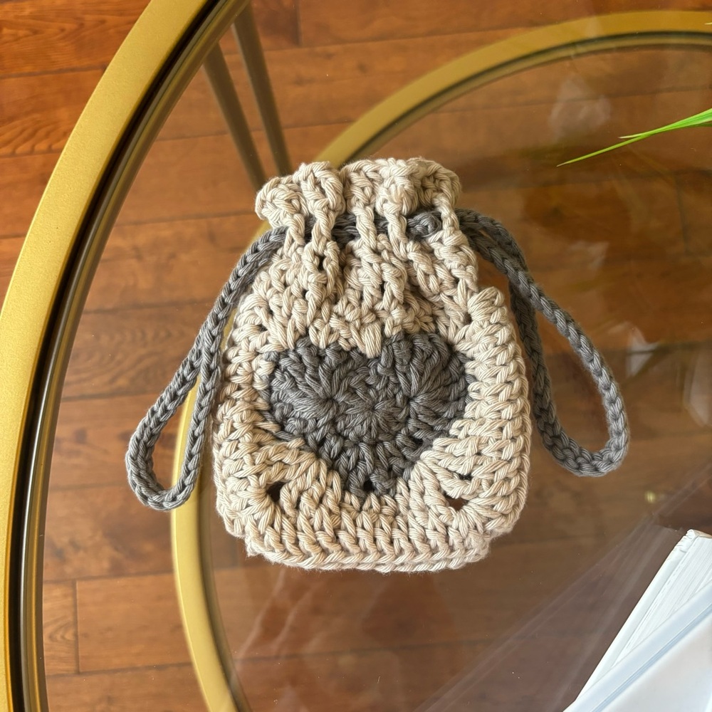 Handmade Crochet “Granny Square” Drawstring Bag (💸 Bundle Crochet to Save!)